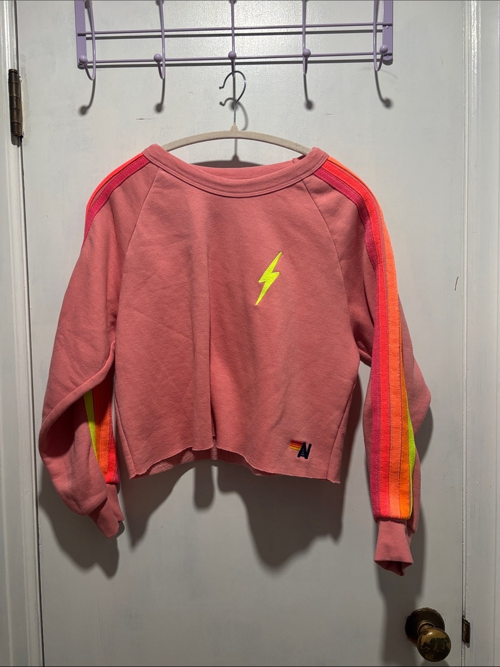 AVIATOR NATION neon 5 stripe crop crewneck sweatshirt size small